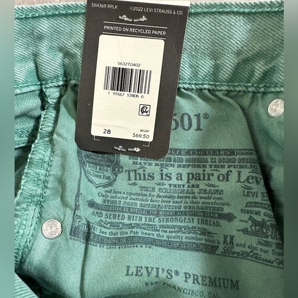Levi’s 501 High Rise Dusty Beryl Green Raw Hem Denim Shorts -Y2K Vibes Size 28 - Picture 8 of 9